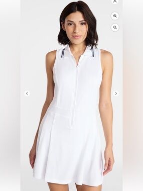 Avia White Sleeveless Zip-Front One-Piece Golf or Tennis Dress with Navy Trim
